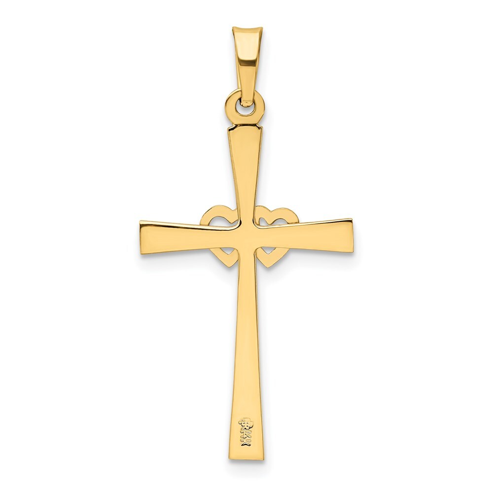 14k Two-tone Gold Textured and Polished Latin Cross Hearts Pendant