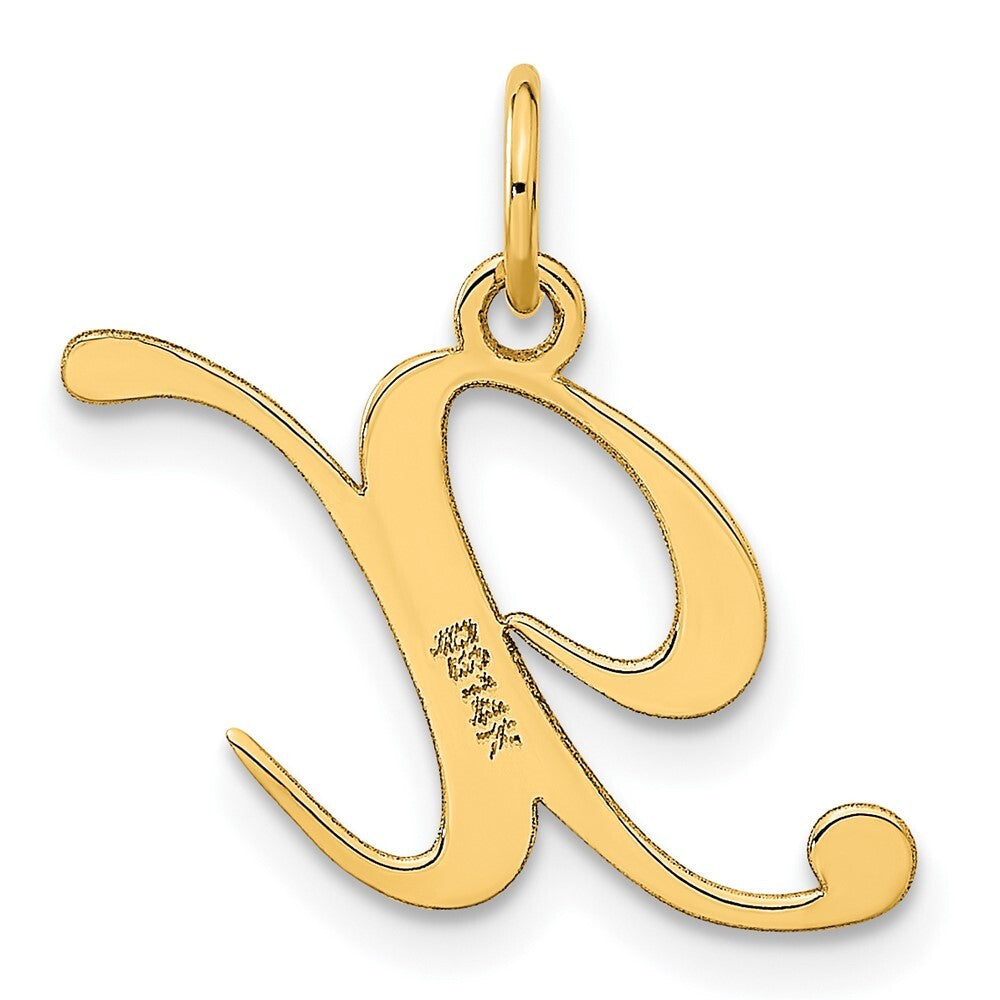 14k Yellow Gold Medium Fancy Script Letter X Initial Charm Pendant for Women