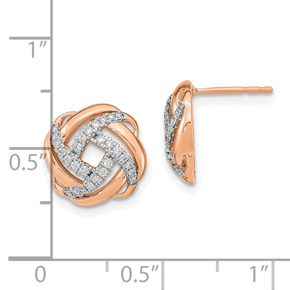 14k Rose Gold Polished Diamond Love Knot Stud Earrings