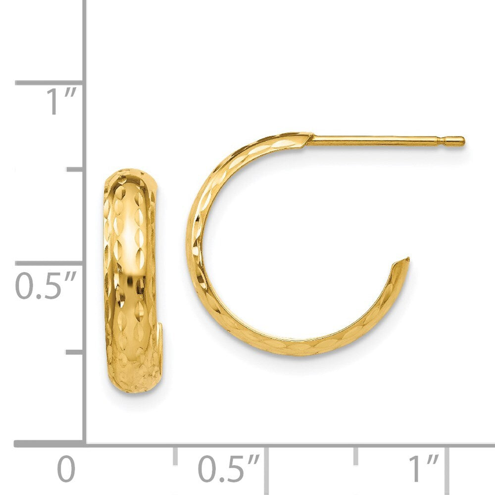 14k Yellow Gold Diamond-cut 3mm J-Hoop Earrings Gift for Women