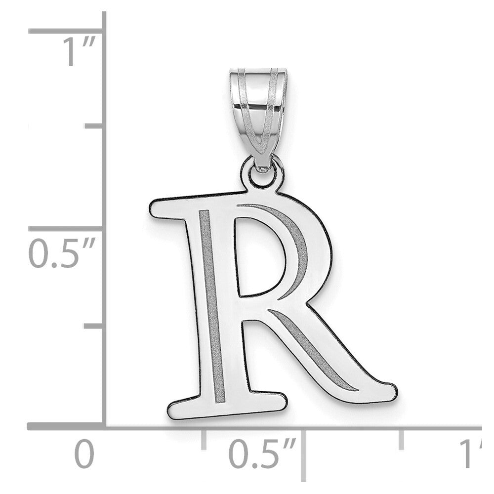 14k White Gold Polished Etched Letter R Initial Pendant for Women
