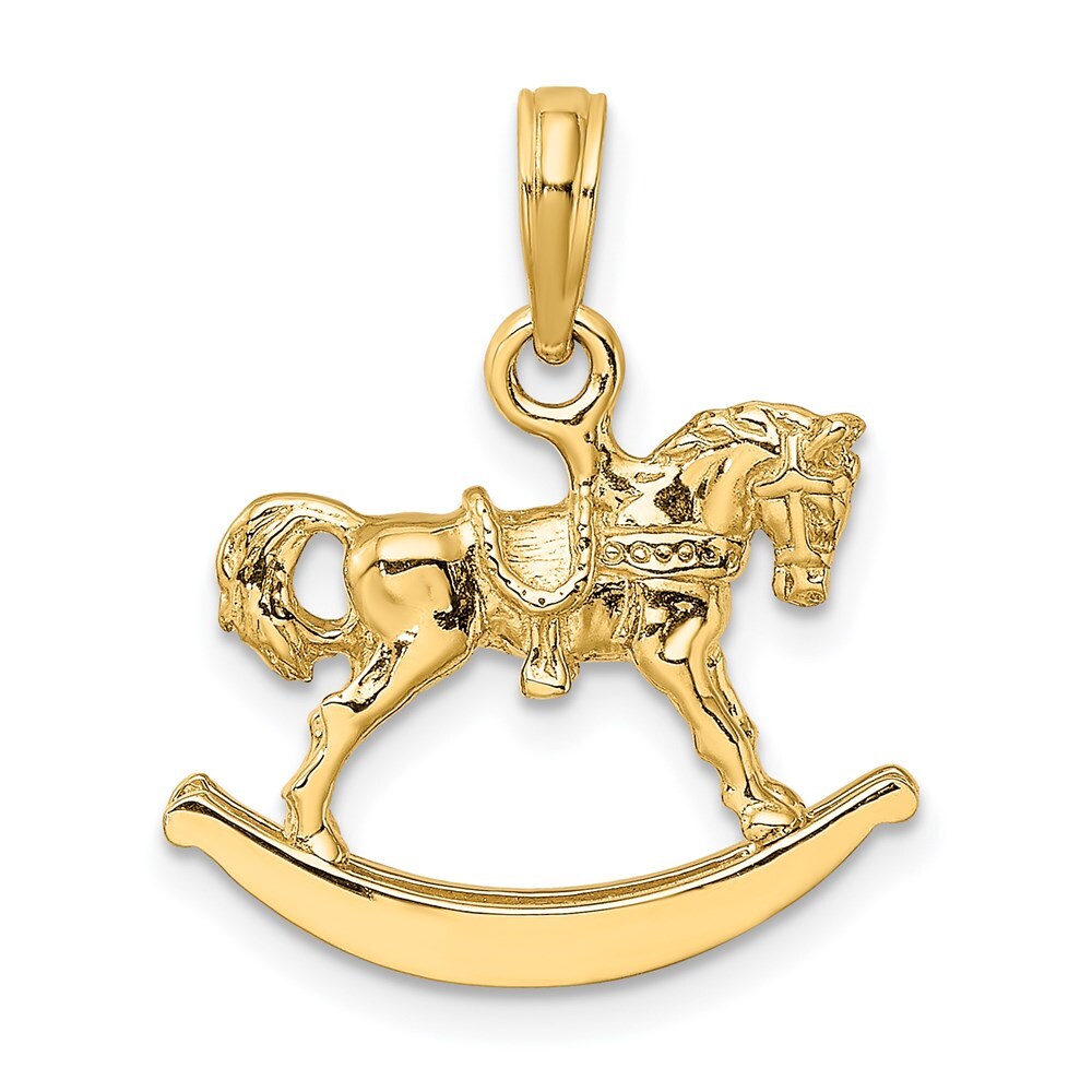 14k Yellow Gold Polished 3-D Rocking Horse Charm Pendant for Women