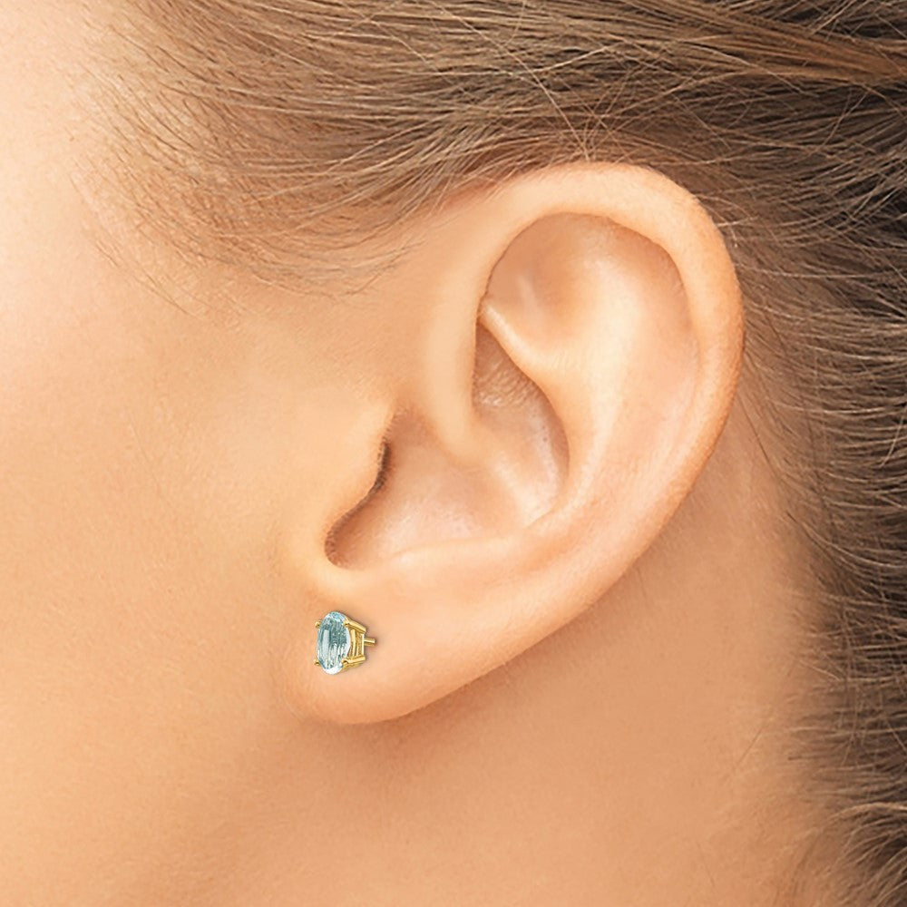 14k Yellow Gold 6x4 Oval March/Aquamarine Earrings