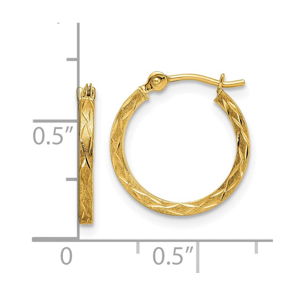 14k Yellow Gold Polished and Satin Diamond-cut Hoop Earrings Gift for Women