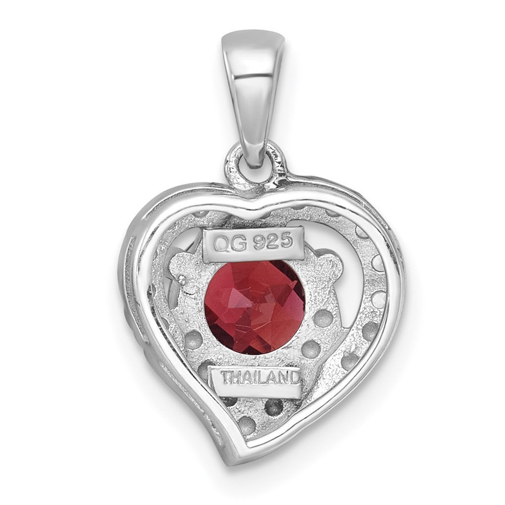 Sterling Silver Rhodium-plated Fancy Garnet and White Topaz Heart Pendant