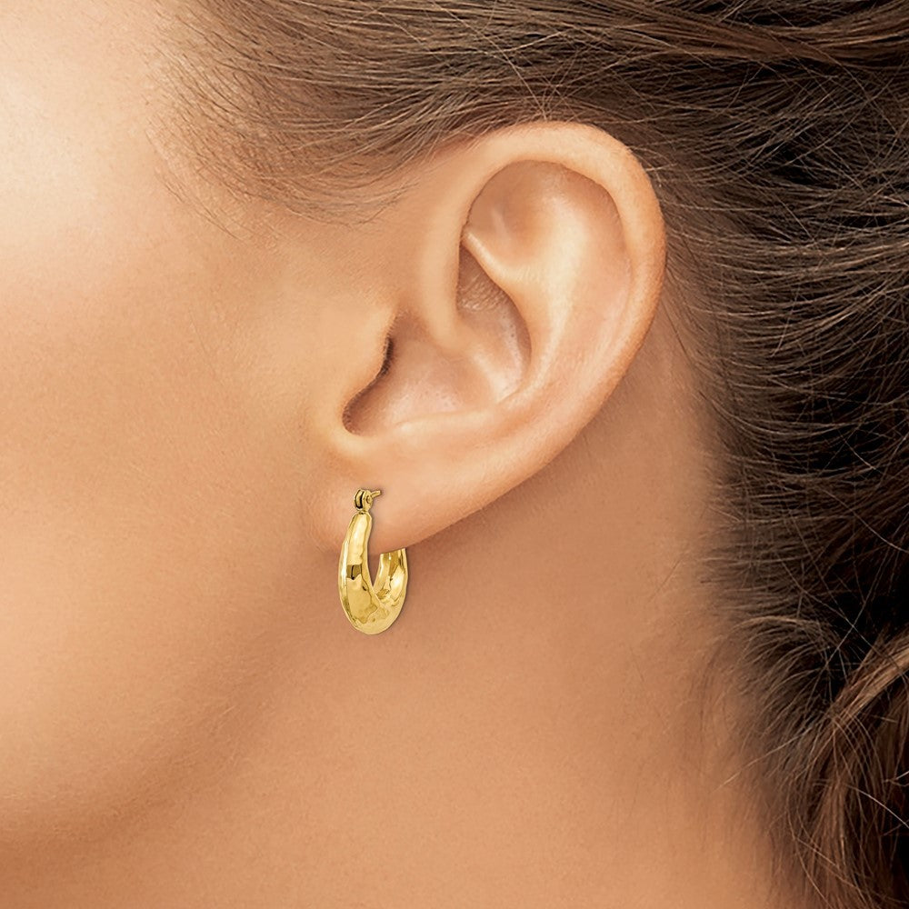 14k Yellow Gold Hammered Fancy Hollow Hoop Earrings