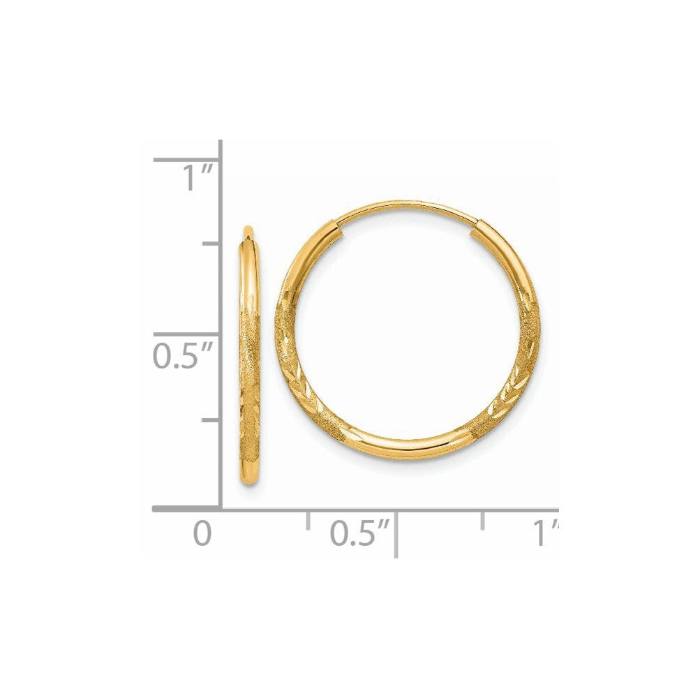 14k Yellow Gold 1.5mm Satin Diamond-cut Endless Hoop Earrings Gift for Women