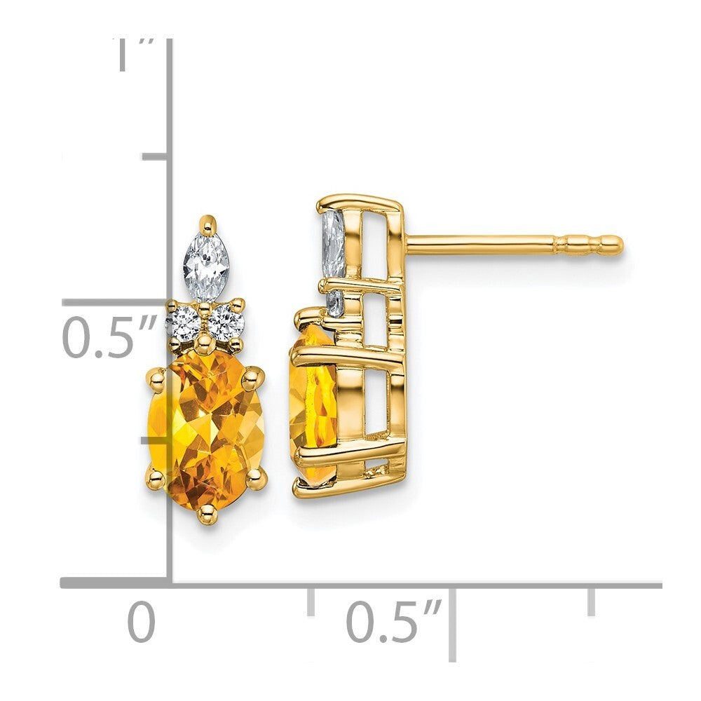 14k Yellow Gold Polished Diamond and Citrine Twisted Drop & Dangle Earrings
