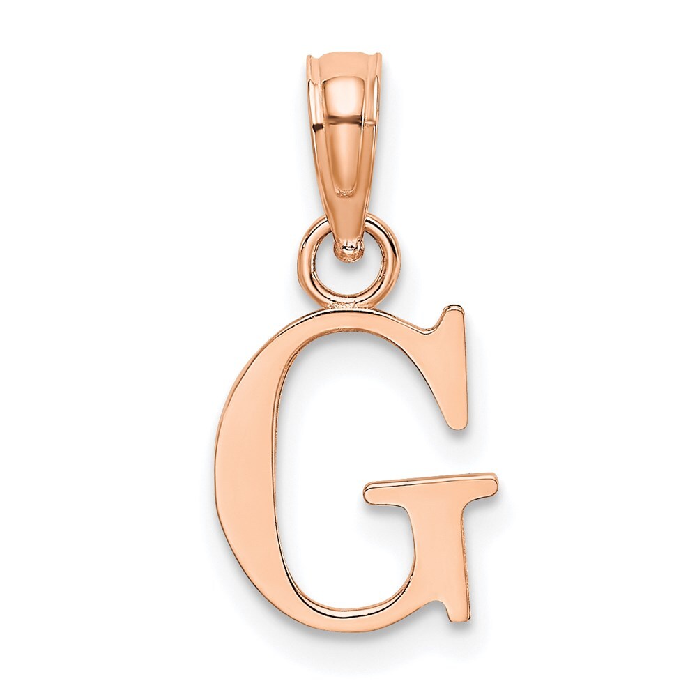 14k Rose Gold Polished Block Letter G Initial Pendant for Women