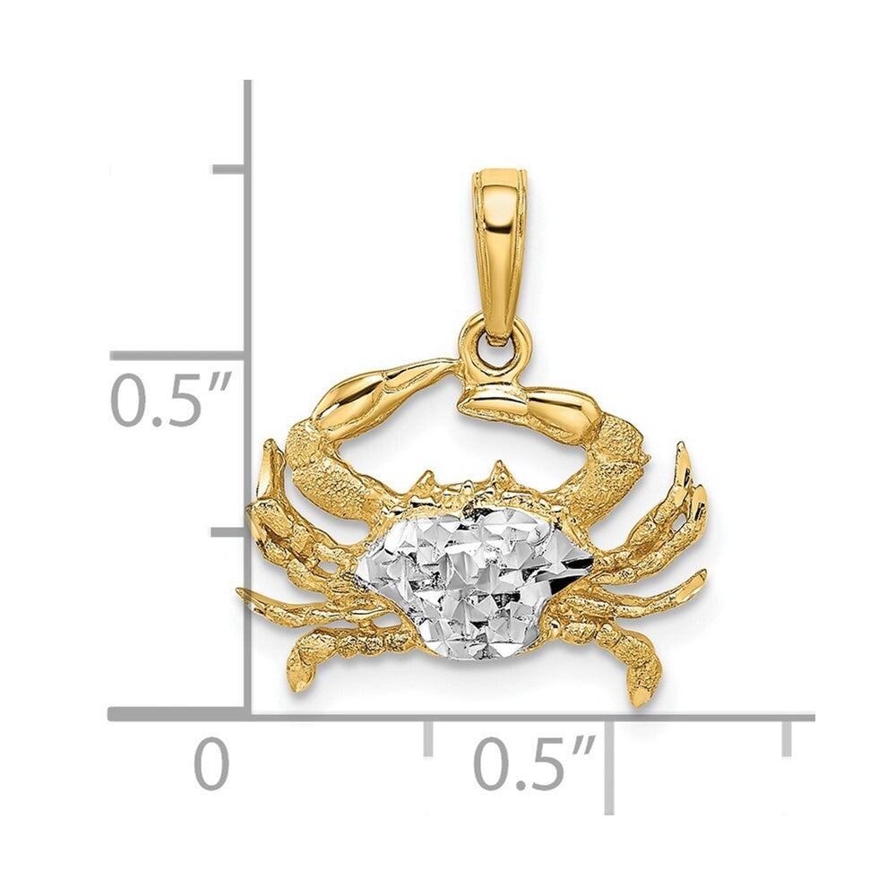 14k Yellow Gold Rhodium Diamond-cut Blue Crab Pendant for Women