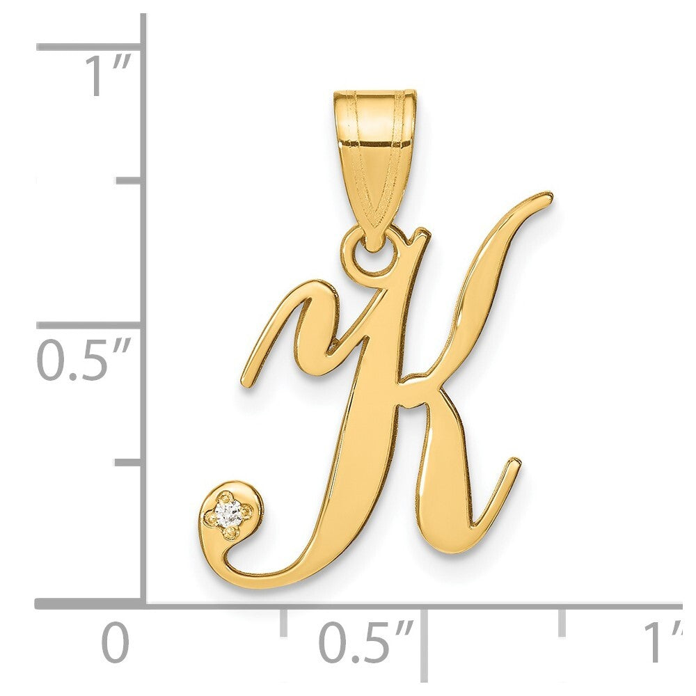 14k Yellow Gold Script Letter K Initial Pendant with Diamond for Women