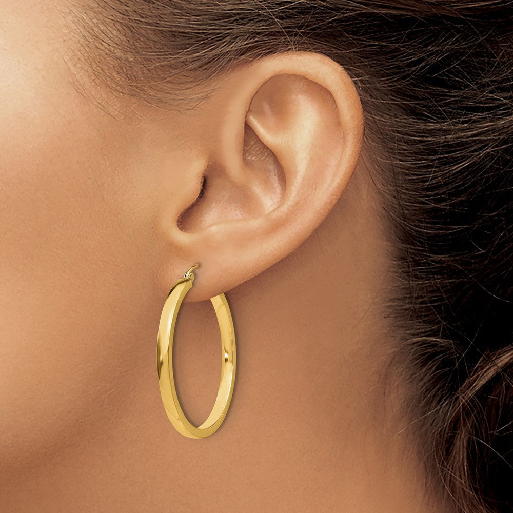 14k Yellow Gold Polished 2mm Rectangle Tube Hoop