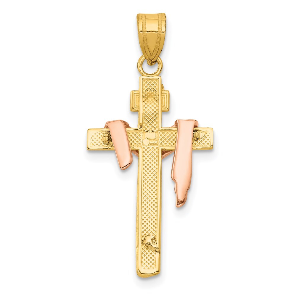 14k Tri-Color Gold Tri-color Diamond-cut Small Draped INRI Crucifix Pendant