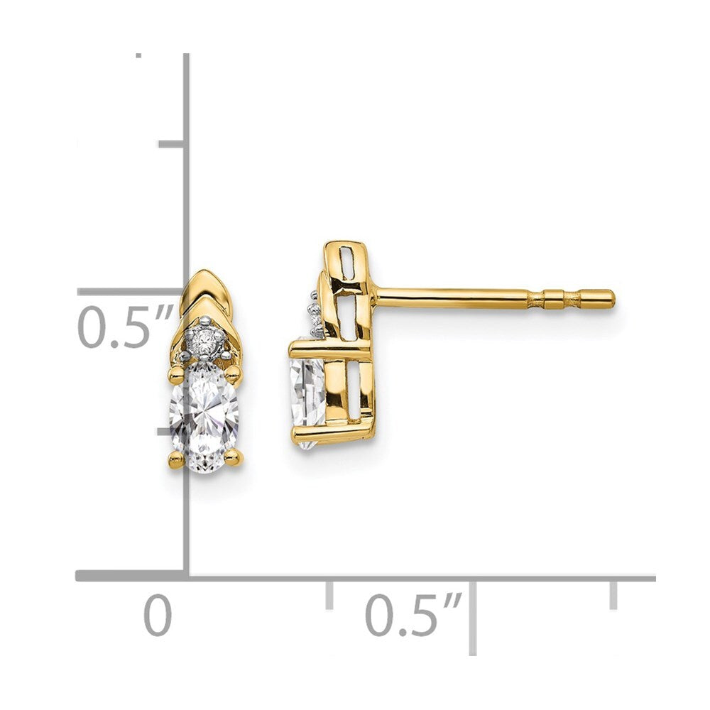 14k Yellow Gold White Topaz and Diamond Stud Earrings Gift for Women