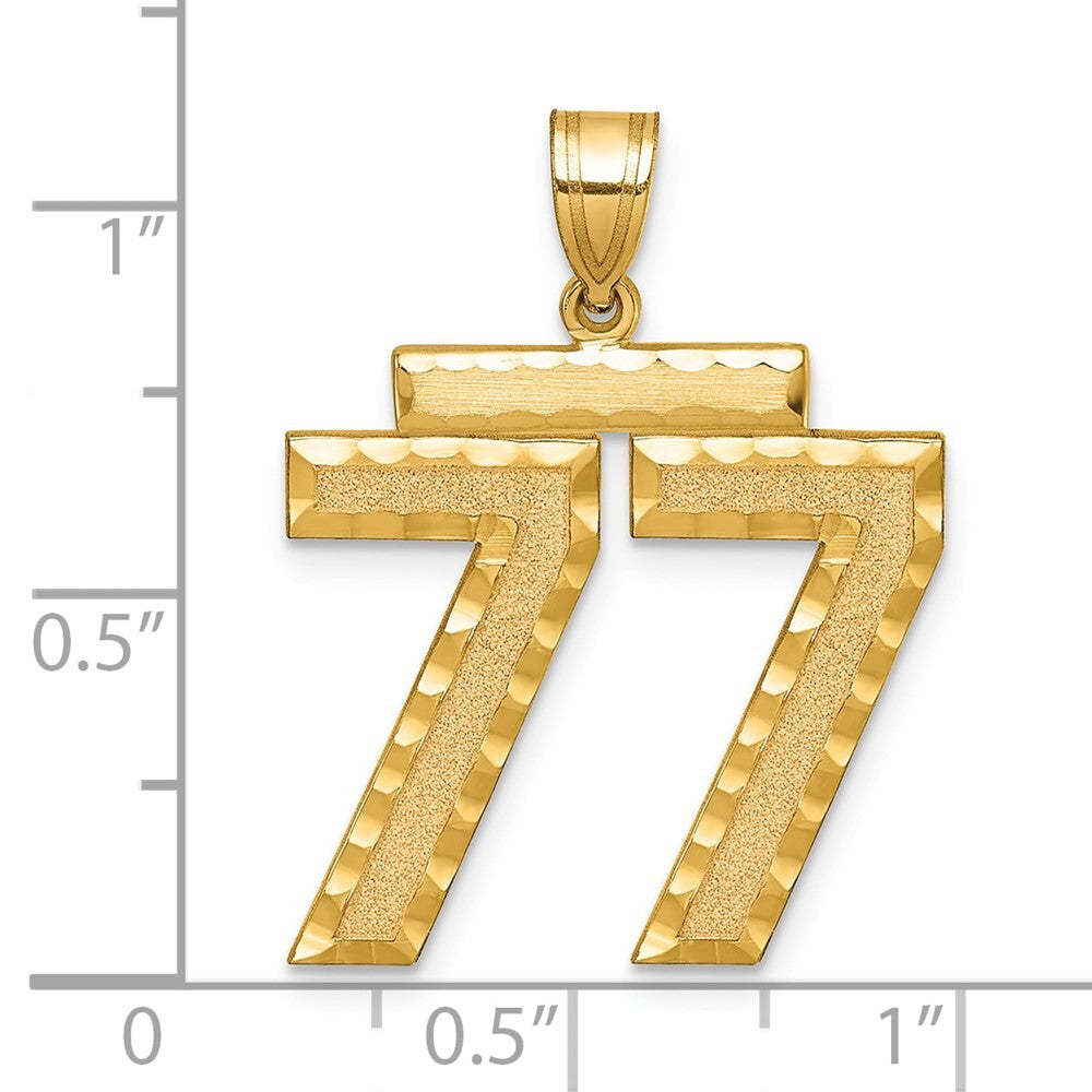 14k Yellow Gold Large Brushed Diamond-cut Number 77 Charm Pendant for Women