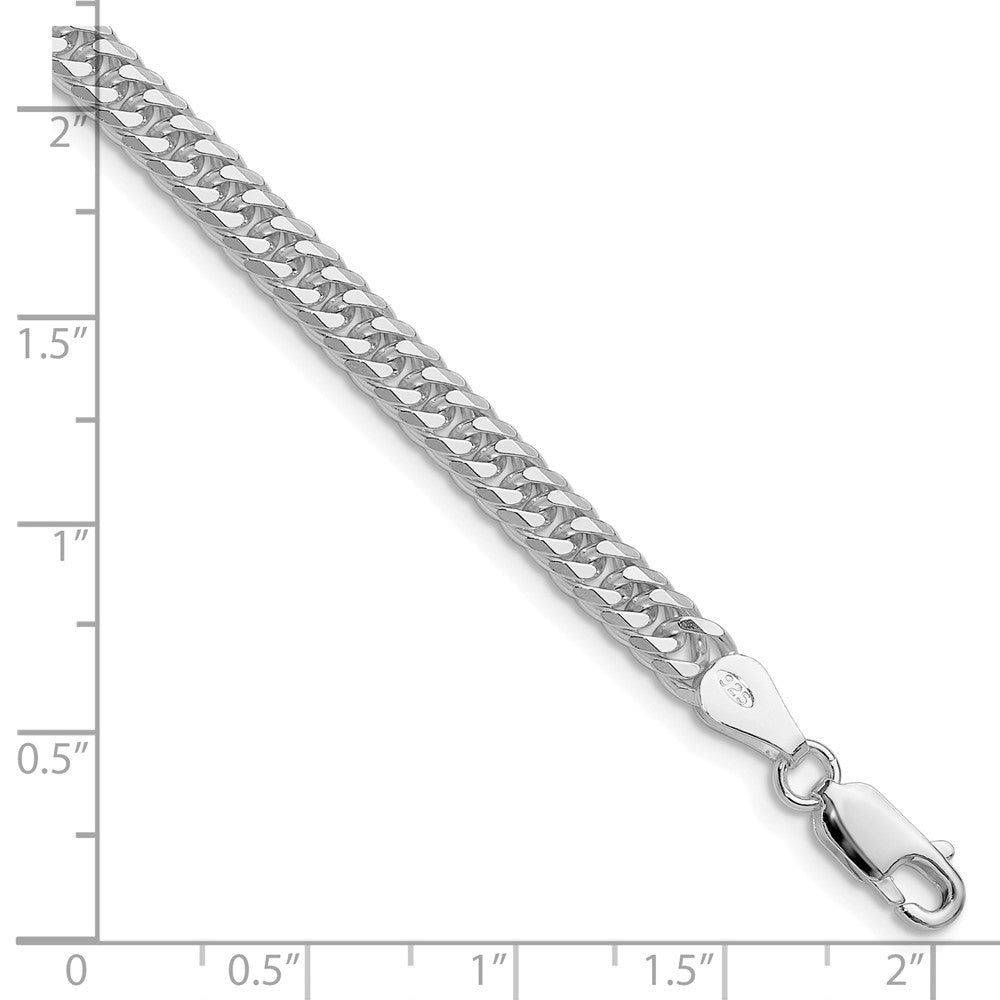Sterling Silver Rhodium-plated 4.8mm Double Diamond-cut Curb Chain Bracelet