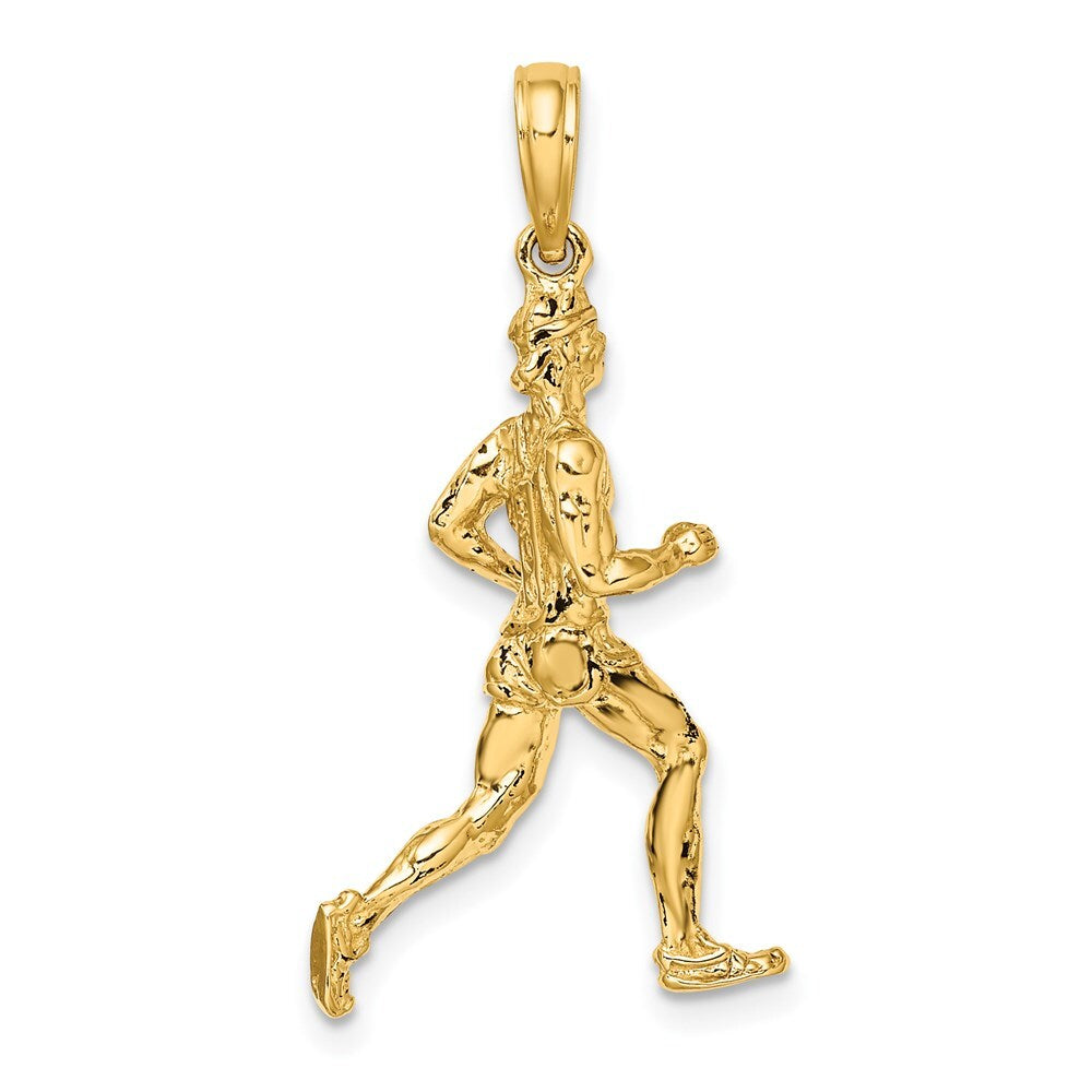 14k Yellow Gold 3-D Polished Runner Charm Pendant for Women