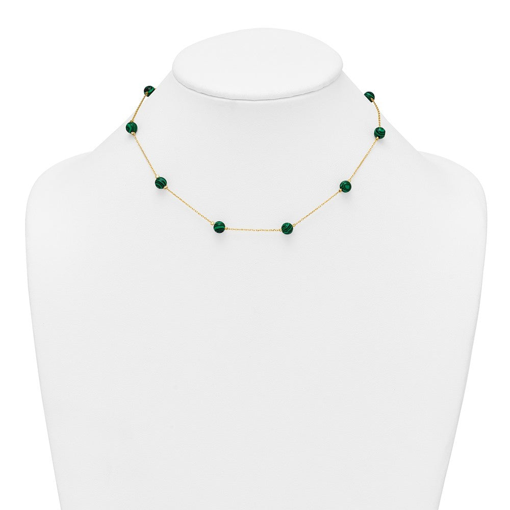 Sterling Silver Gold-Tone Lab Created Malachite 16" with 2" Extension Necklace