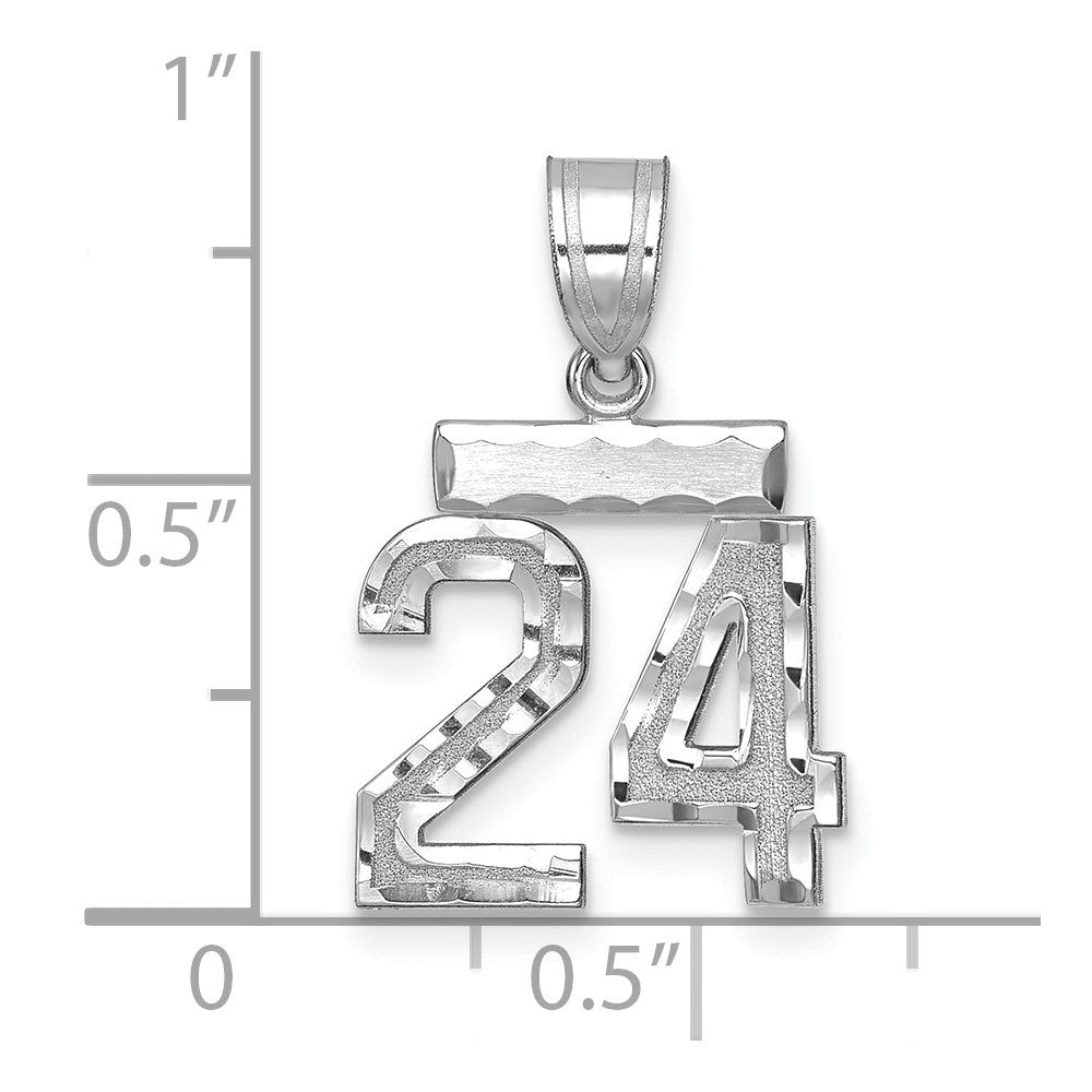 14K White Small Brushed Diamond-cut Number 24 Charm
