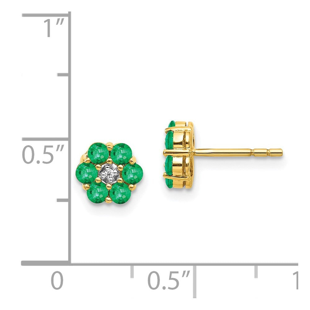 14k Yellow Gold and Rhodium Emerald and Diamond Stud Earrings
