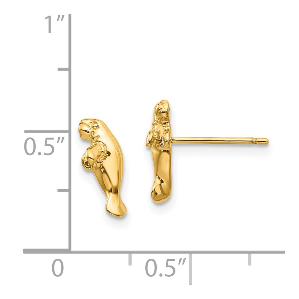 14k Yellow Gold Mini Manatee Stud Earrings Gift for Women