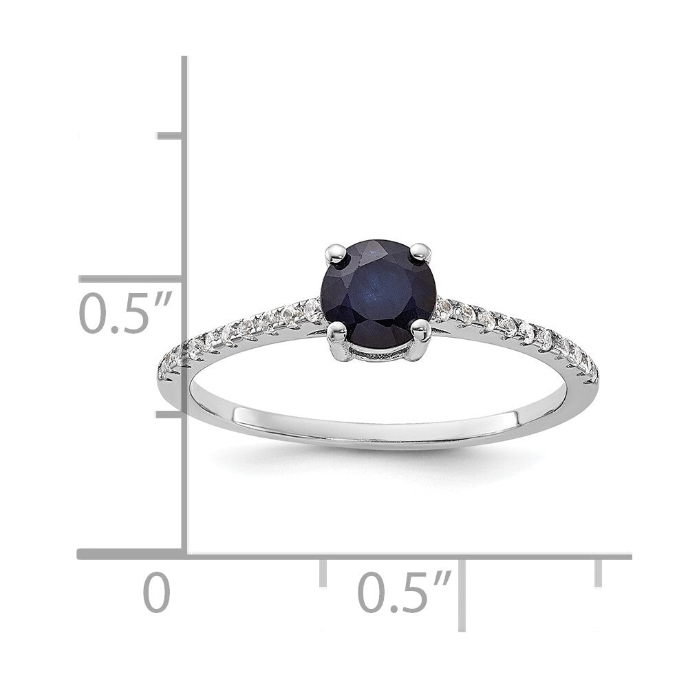 Sterling Silver Rh-plated-plated .81S Sapphire and .12WT White Topaz Ring Size 7