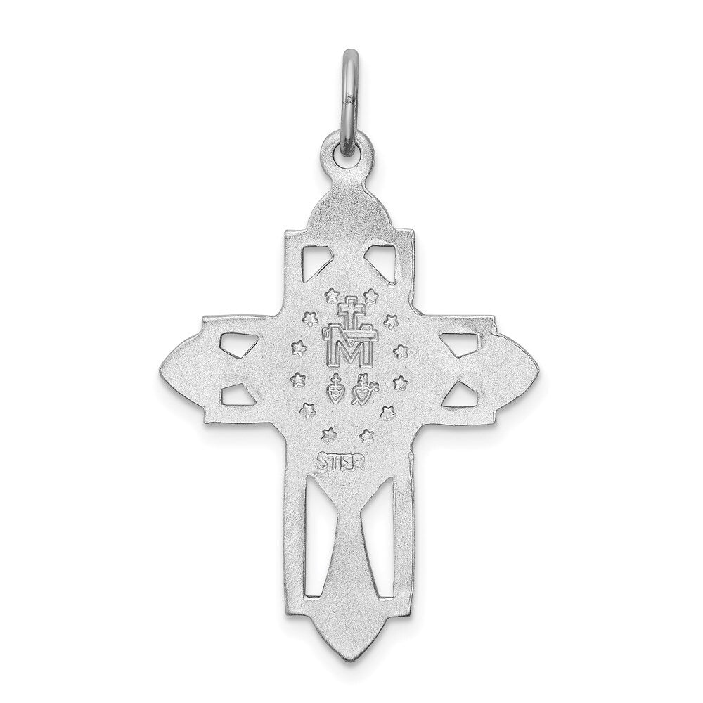 Sterling Silver Rhodium-plated Miraculous Medal Pendant Cross Pendant