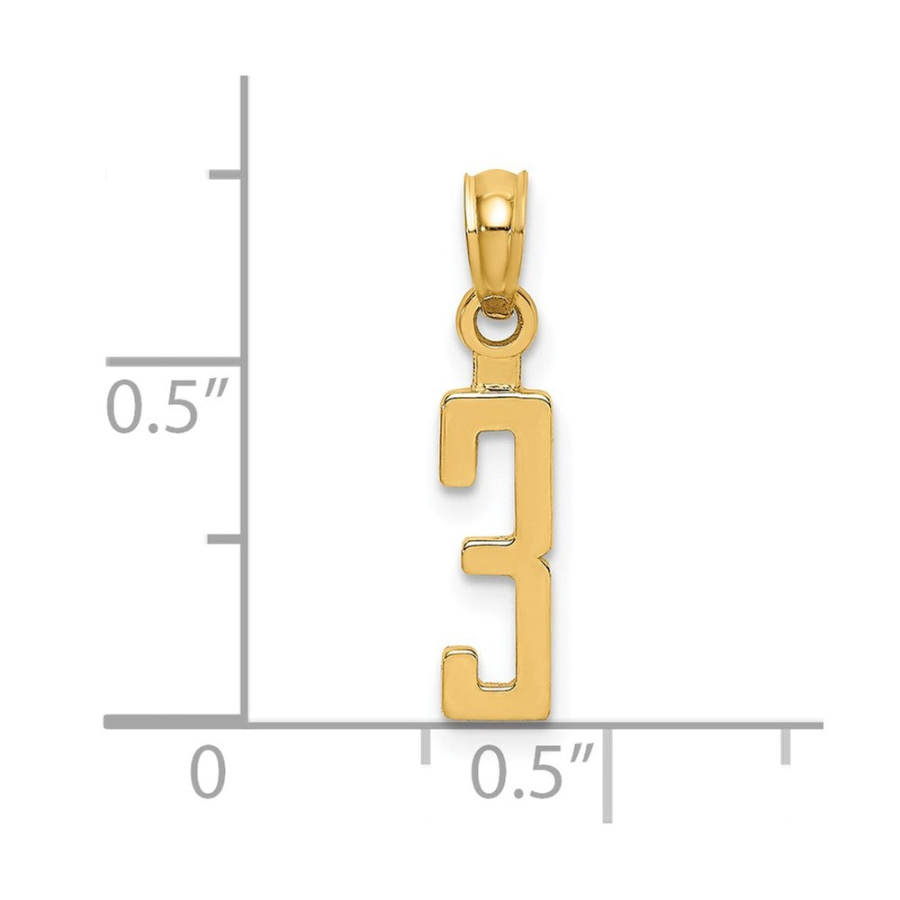 14k Yellow Gold Polished Number 3 Pendant