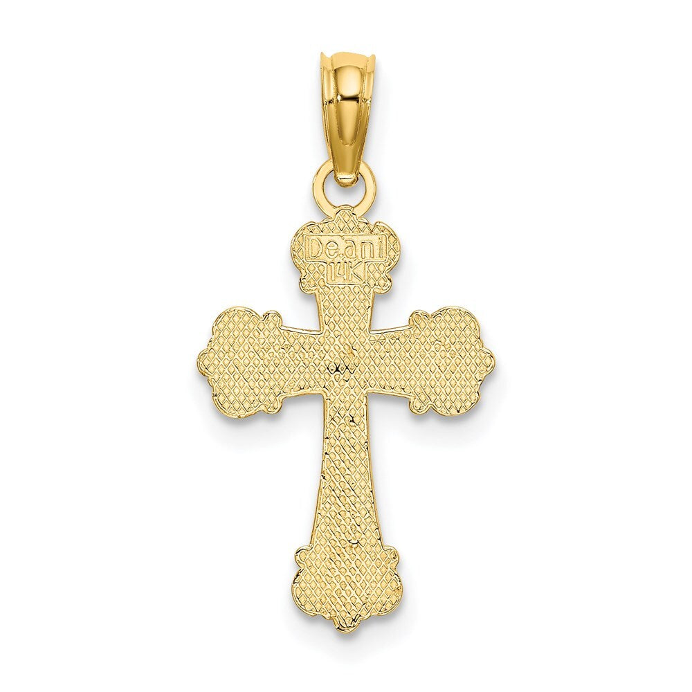 14k Yellow Gold Cross Scroll Tips and Button Center Charm Pendant for Women