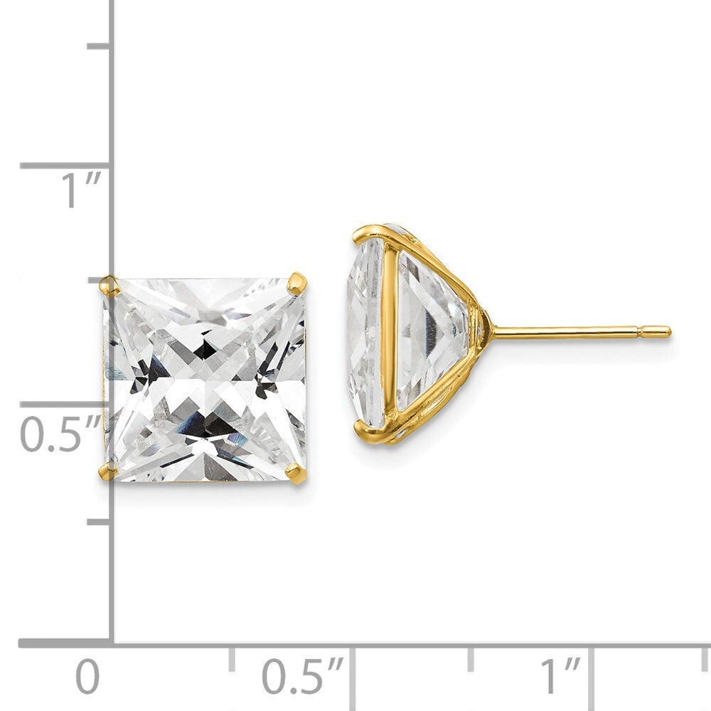 14k Yellow Gold 11mm Square Cubic Zirconia Stud Earrings Gift for Women