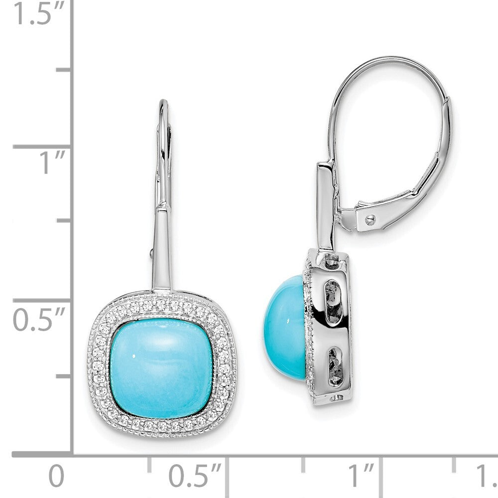 14k White Gold Turquoise and Diamond Leverback Drop & Dangle Earrings