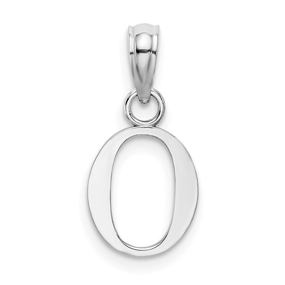 14k White Gold Polished Block Letter O Initial Pendant for Women