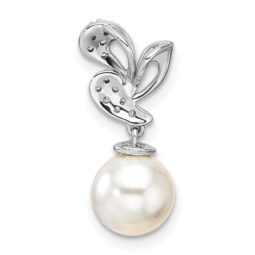 14K White Gold 1/10 carat Diamond and Freshwater Cultured Pearl Chain Slide
