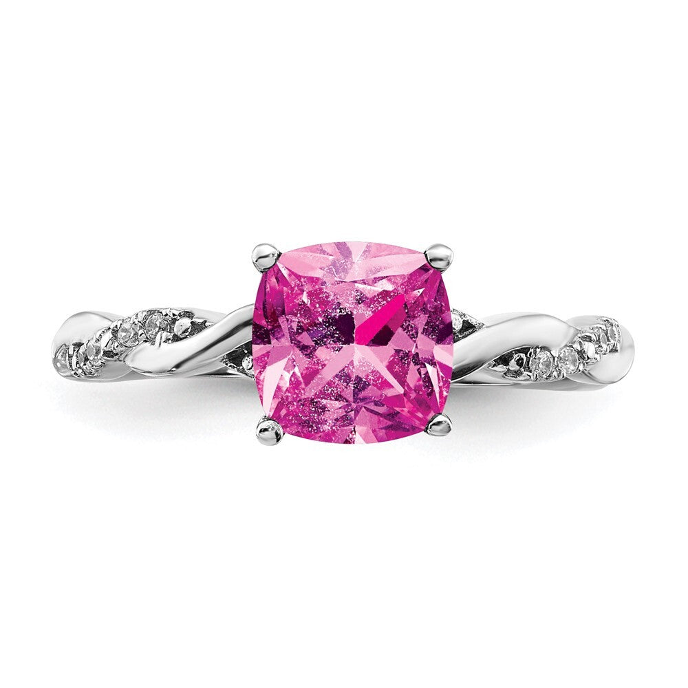 Sterling Silver Rhodium-plated Created Pink Sapphire and Diamond Ring Size 7
