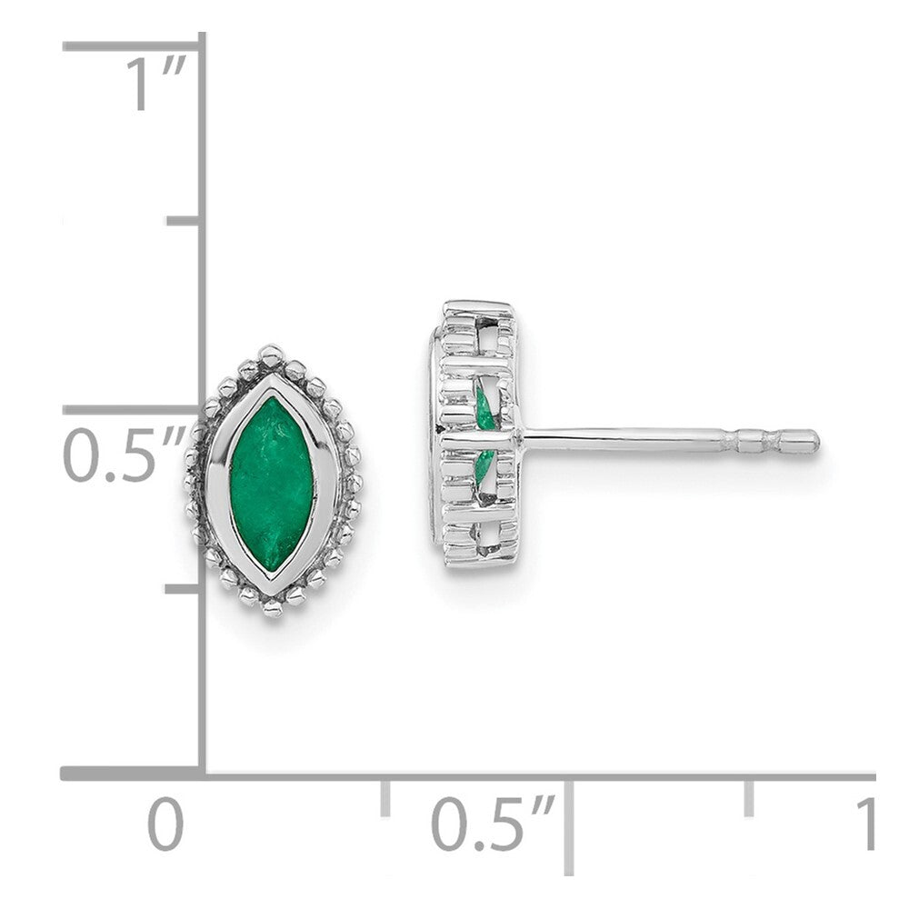 14k White Gold Marquise Emerald Stud Earrings