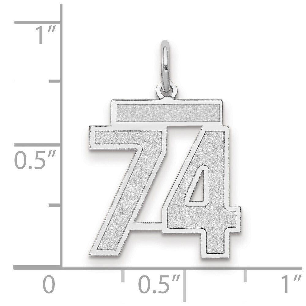14k White Gold Medium Satin Number 74 Charm Pendant for Women