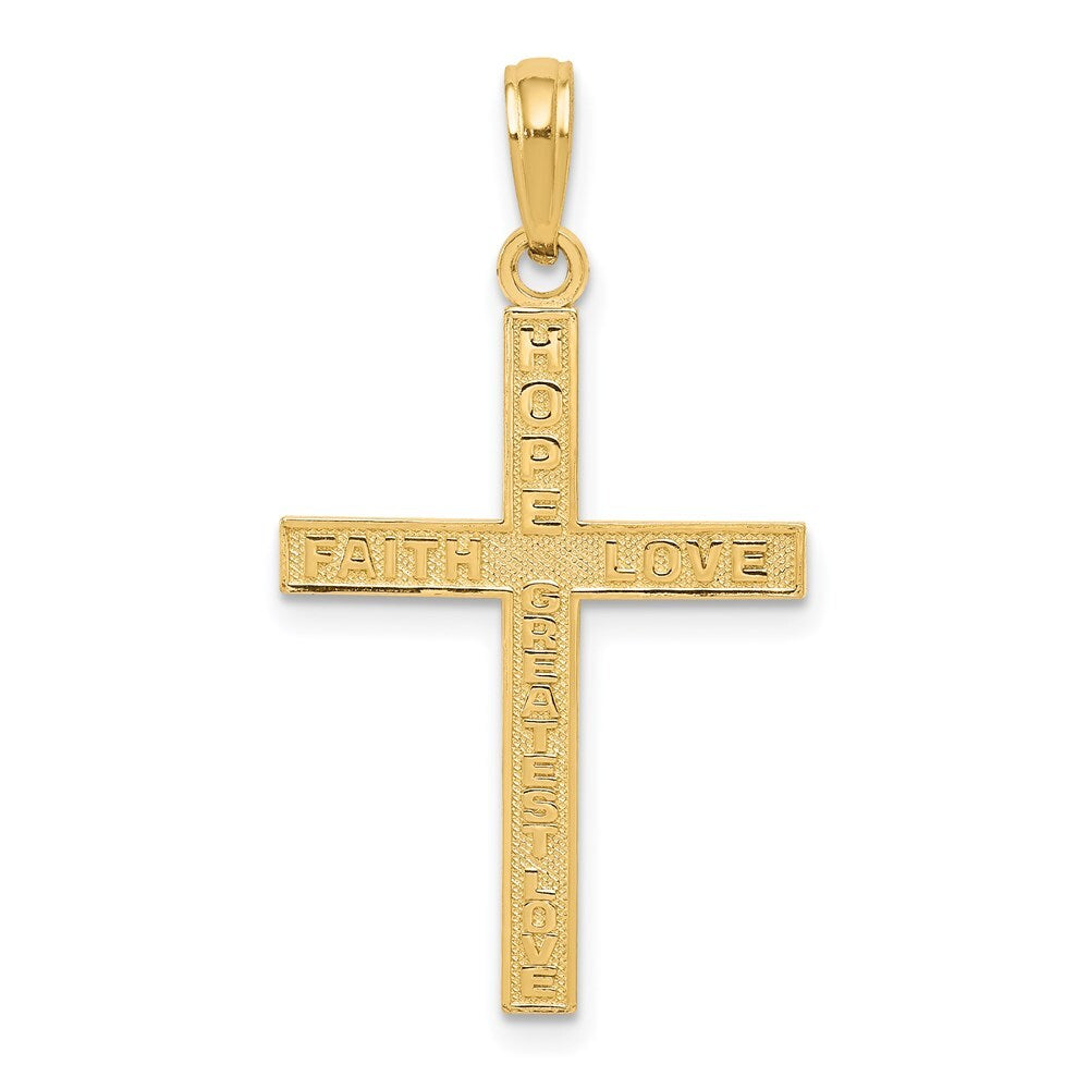 14k Yellow Gold Reversible FAITH HOPE LOVE Cross Pendant