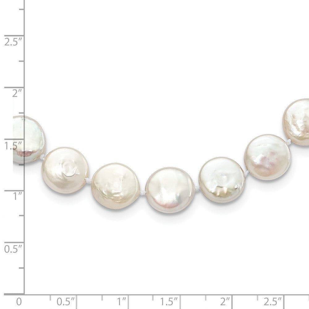 Sterling Silver Rhodium-plated 10-11mm White Coin Cultured Pearl Necklace 18"