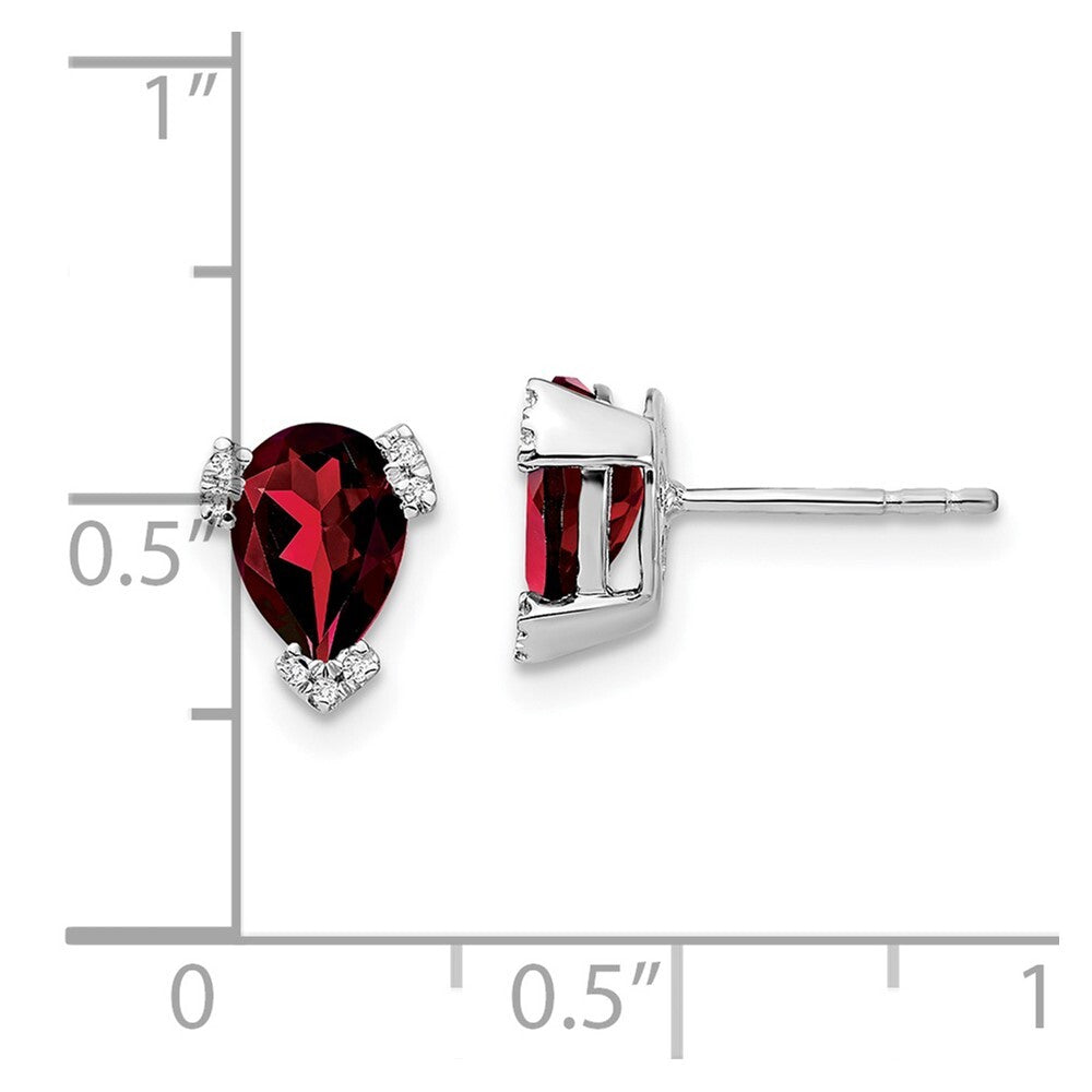 14k White Gold Pear Garnet and Diamond Stud Earrings Gift for Women