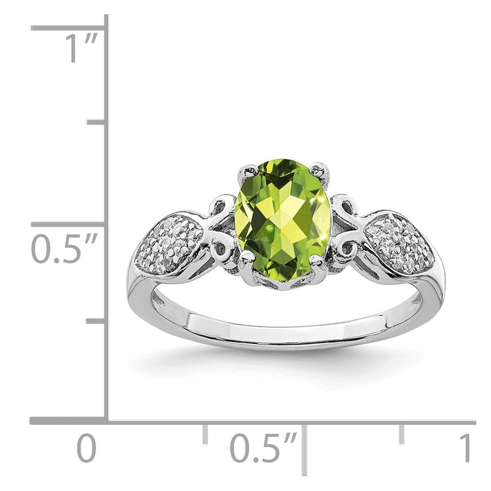 Sterling Silver Rhod-plated Polished Peridot and White Cubic Zirconia Ring SZ 6