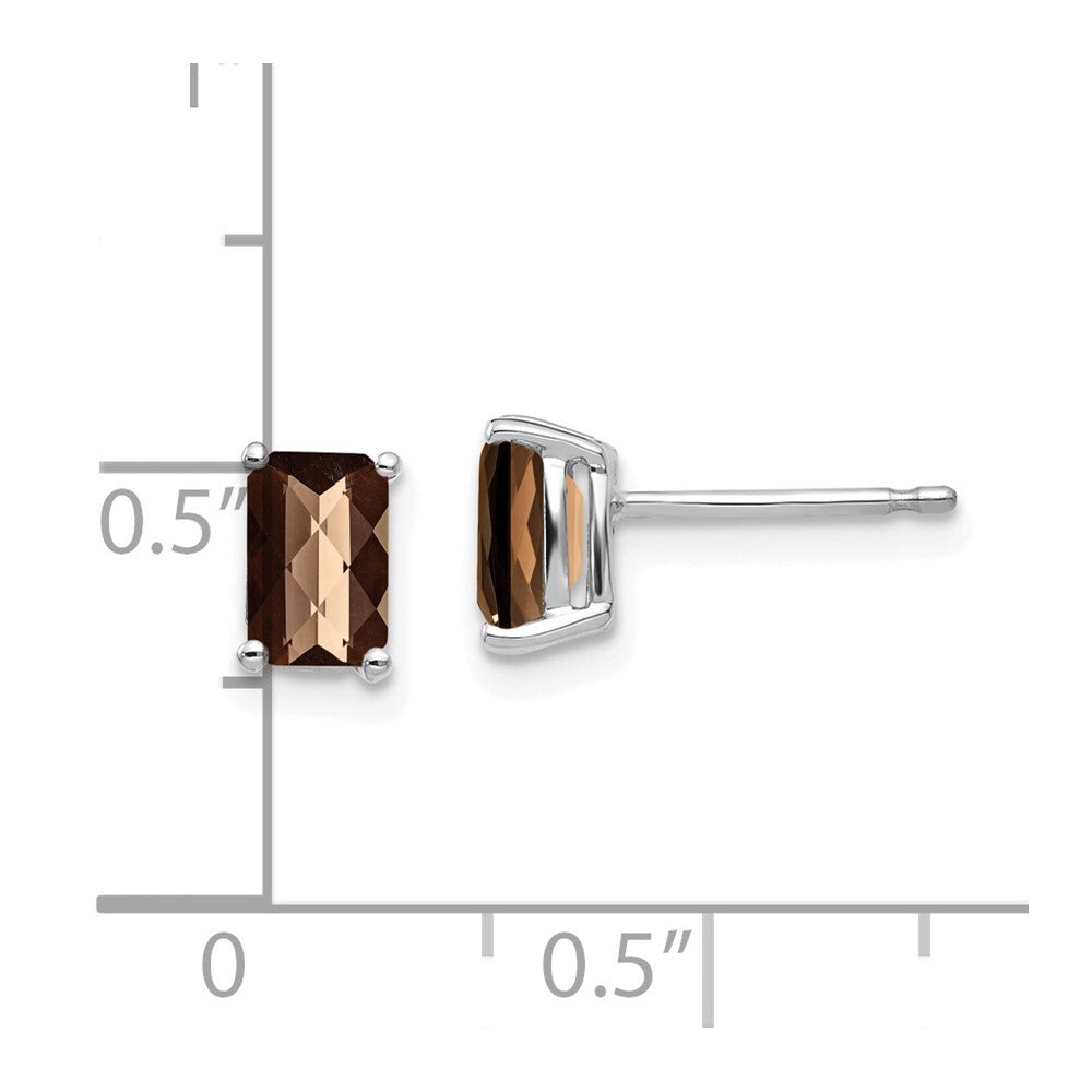 14k White Gold 6x4mm Octagon Checker-Cut Smoky Quartz Stud Earrings
