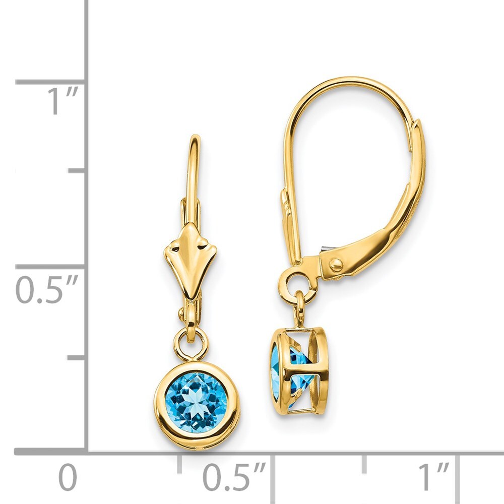 14k Yellow Gold 5mm Blue Topaz Leverback Earring