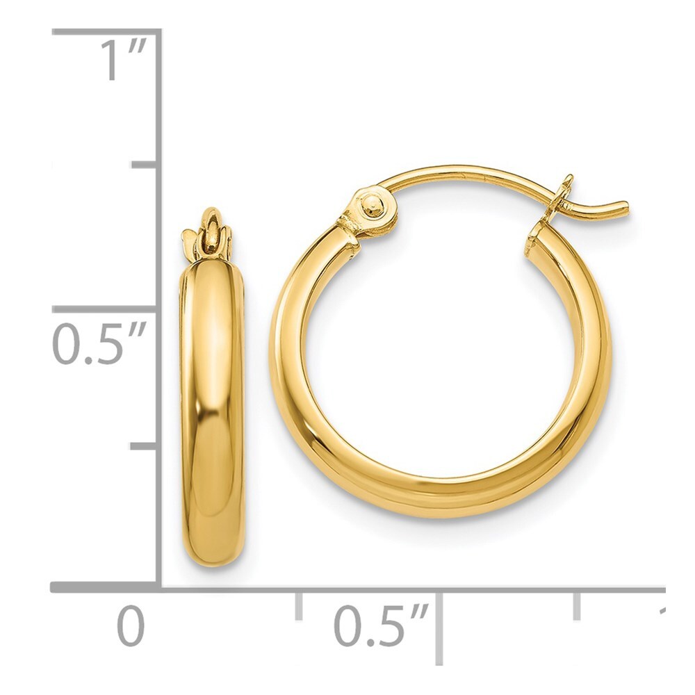 14k Yellow Gold Round Tube Hoop Earrings Gift for Women