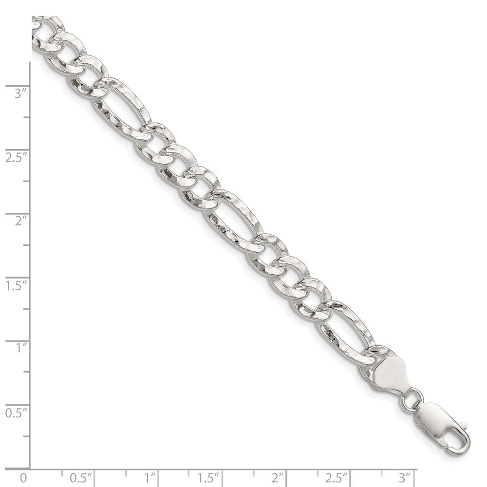 Sterling Silver 7.6mm Hammered Figaro Chain Bracelet