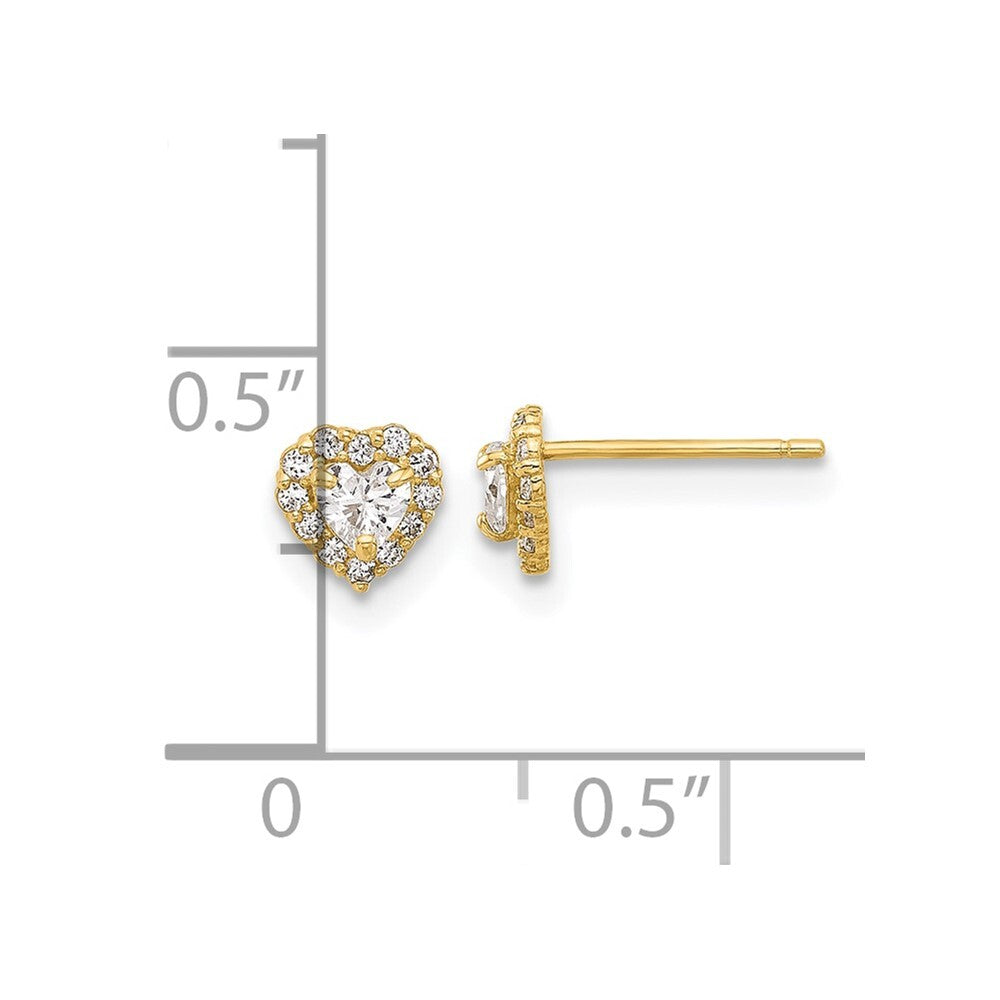 14k Yellow Gold Cubic Zirconia Heart Stud Earrings Gift for Women