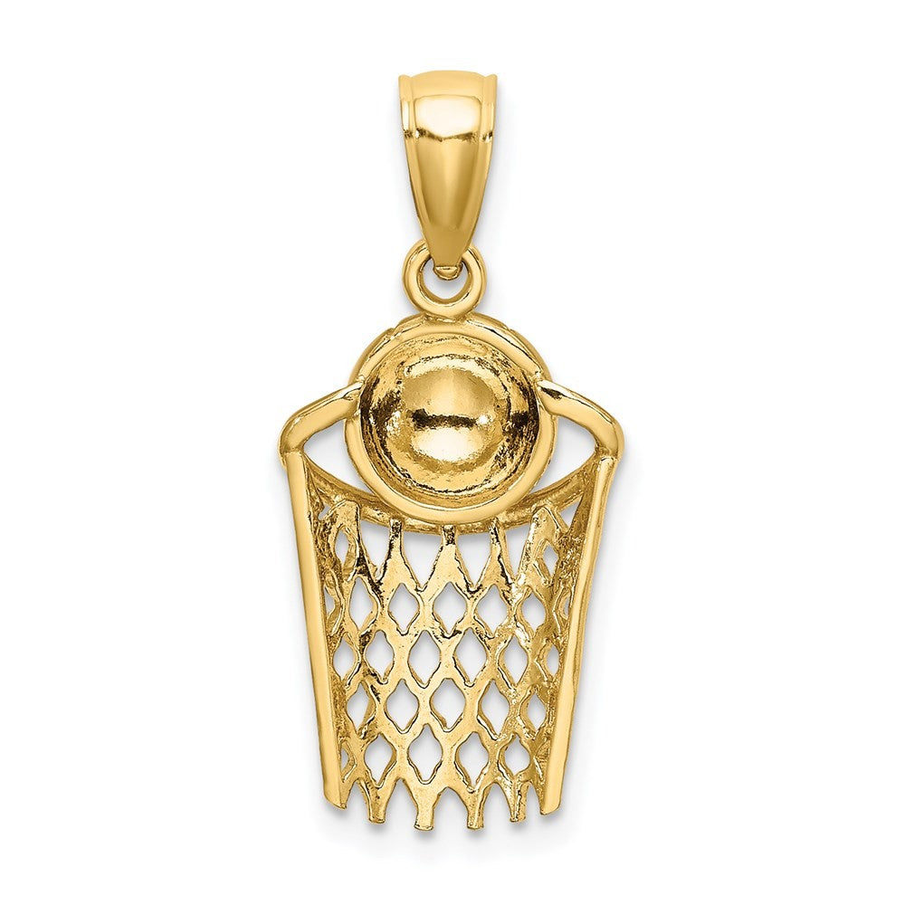 14k Yellow Gold Polished Basketball and Net Charm Pendant