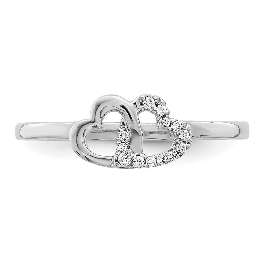 14k White Gold Diamond Double Heart Ring Size 7