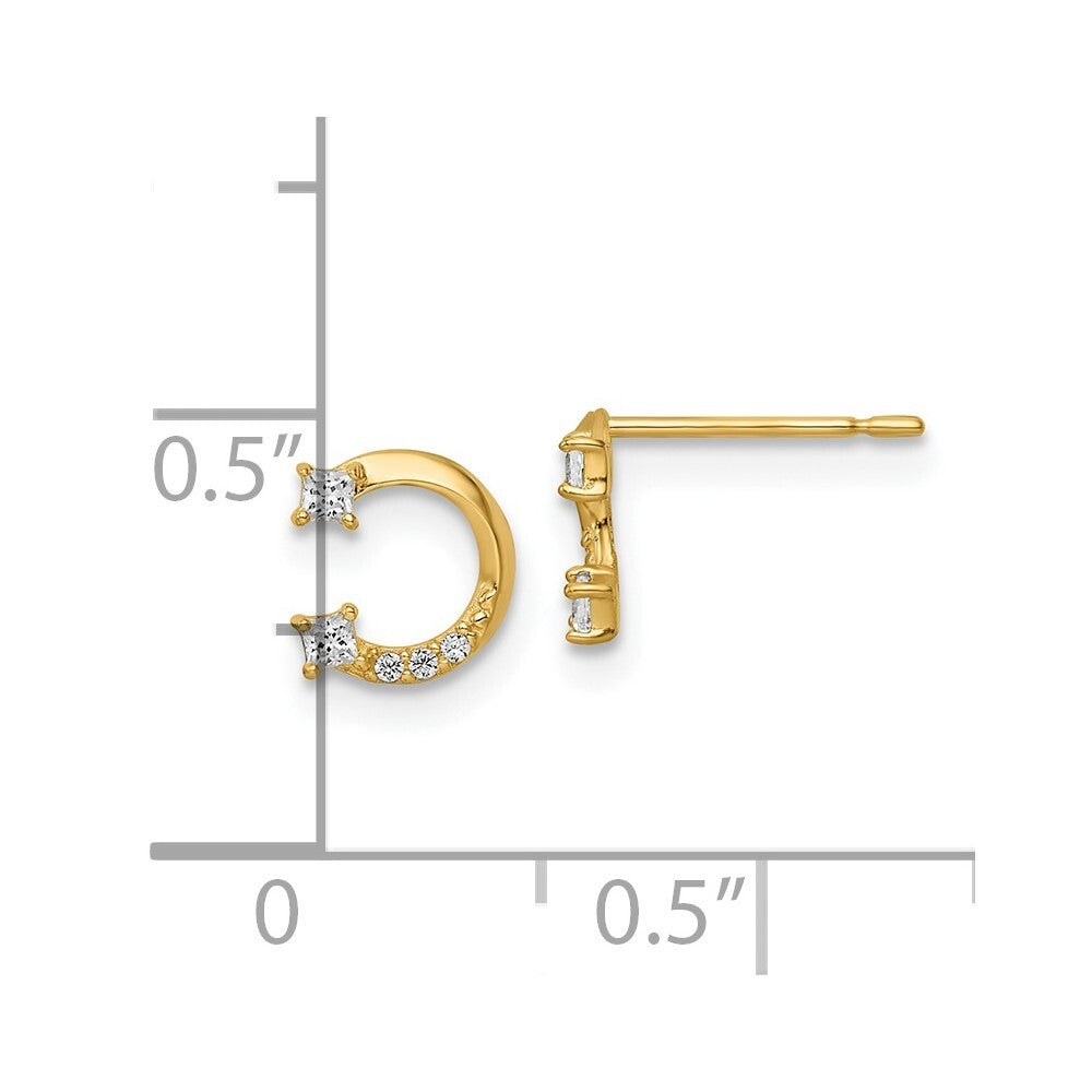 14k Yellow Gold Cubic Zirconia Horseshoe Stud Earrings Gift for Women