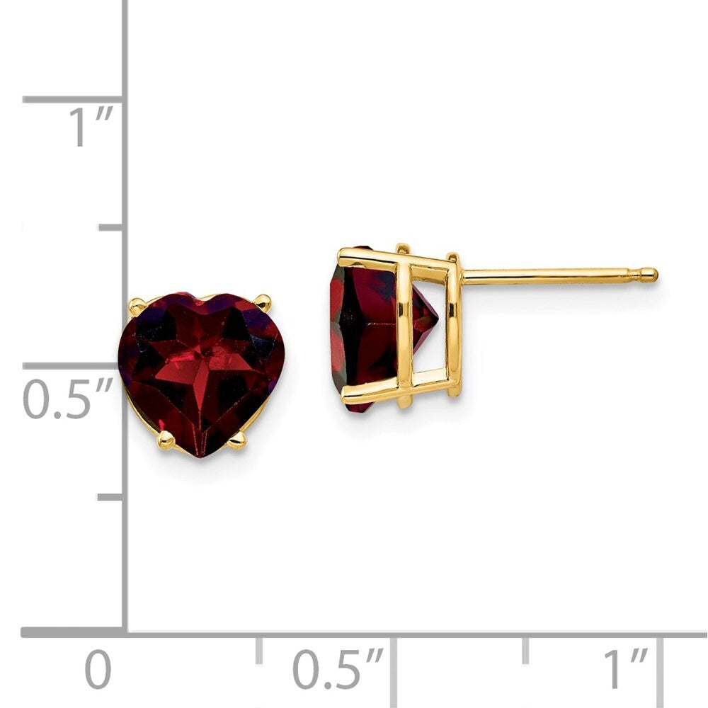 14k Yellow Gold 8mm Heart Garnet earring Gift for Women