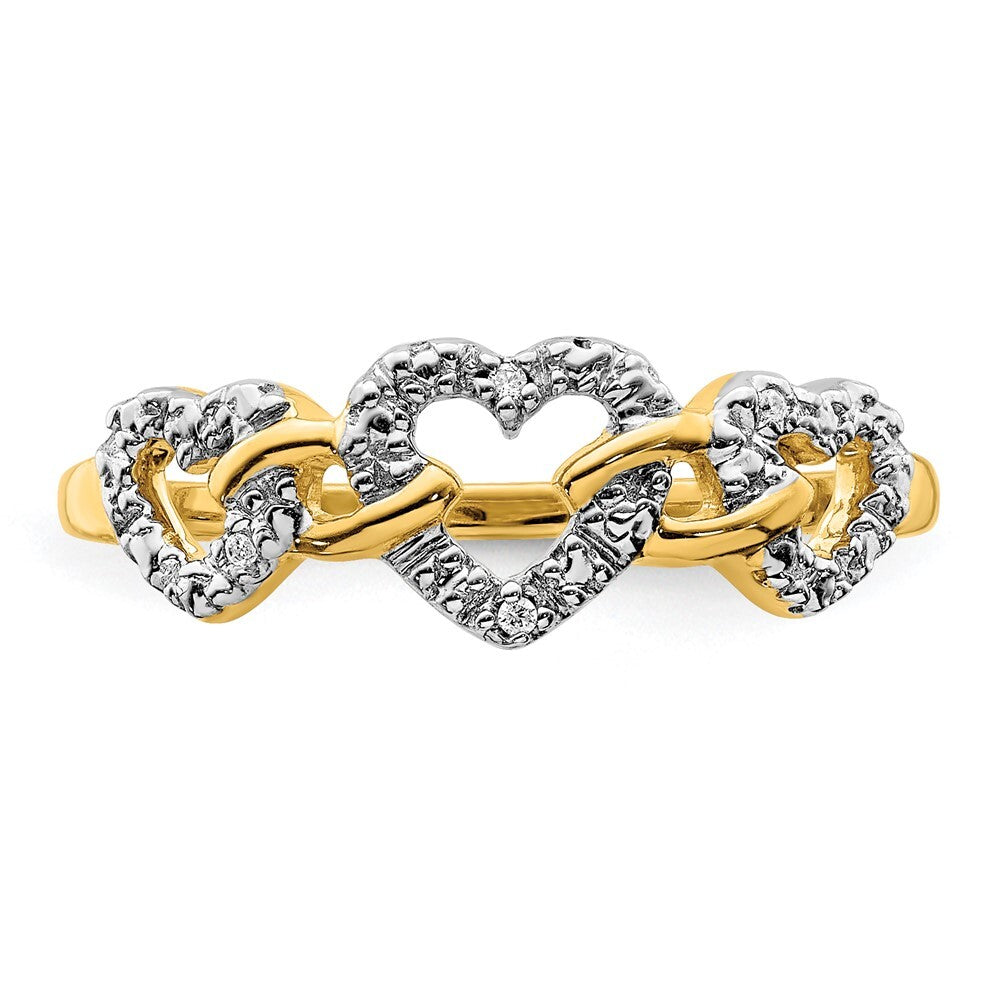 14K Yellow Gold Diamond Triple Heart Ring Size 7
